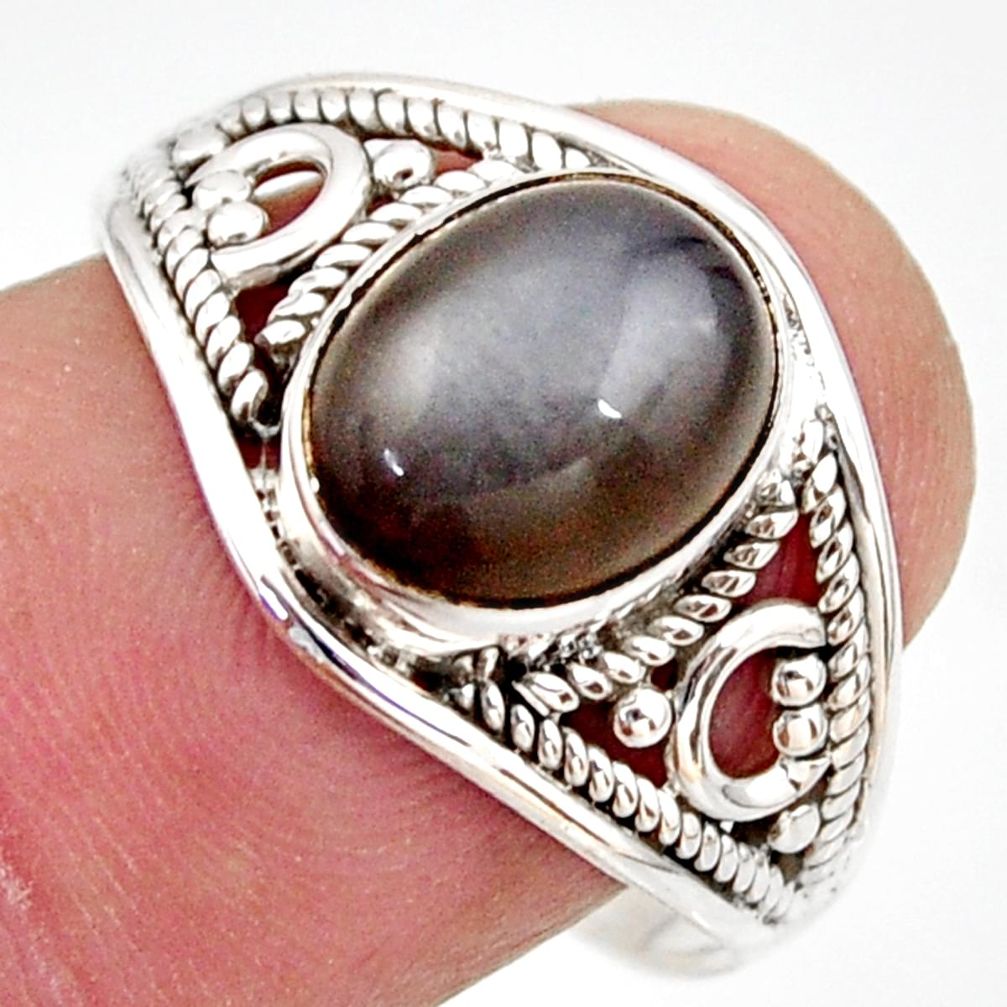 3.94cts natural grey moonstone 925 silver solitaire ring jewelry size 8.5 r35460