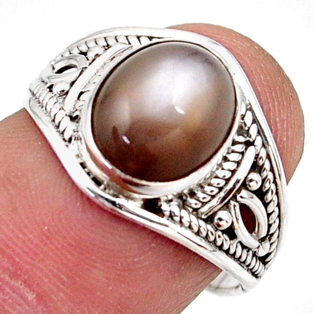 3.94cts natural grey moonstone 925 silver solitaire ring jewelry size 7 r35496