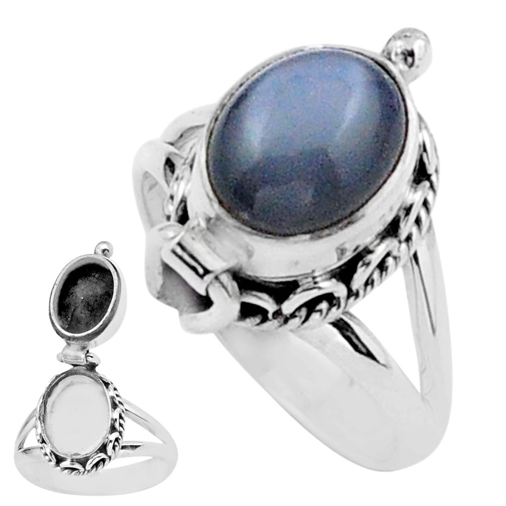 4.38cts natural grey moonstone 925 sterling silver poison box ring size 7 u9563