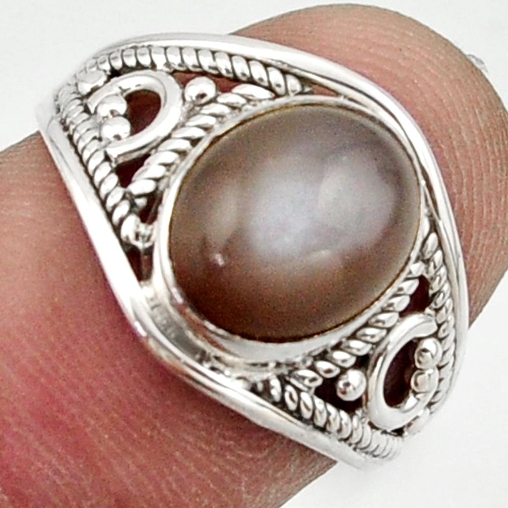 3.46cts natural grey moonstone 925 sterling silver ring jewelry size 6.5 r42753
