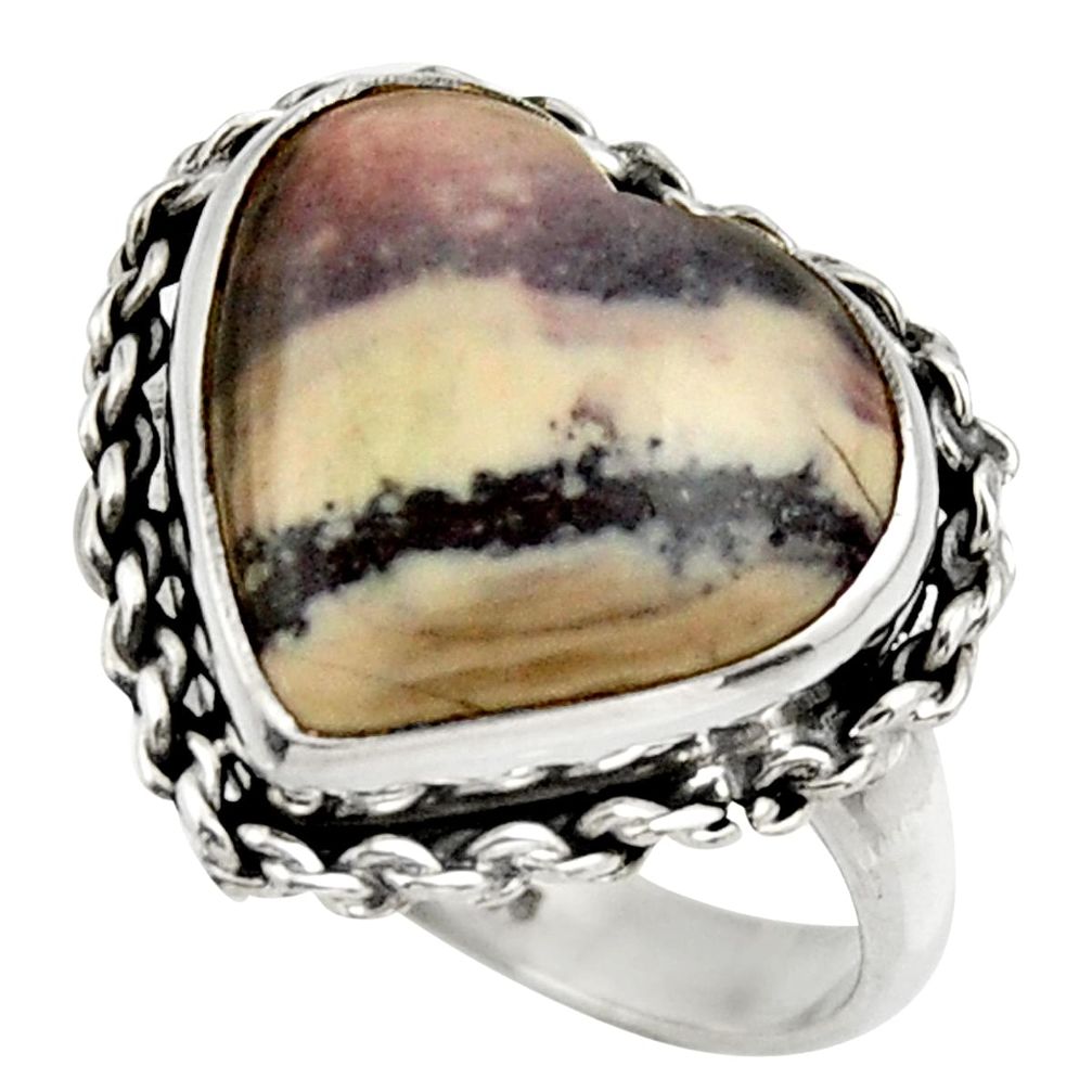 Natural grey porcelain jasper (sci fi) 925 silver solitaire ring size 7.5 r28638