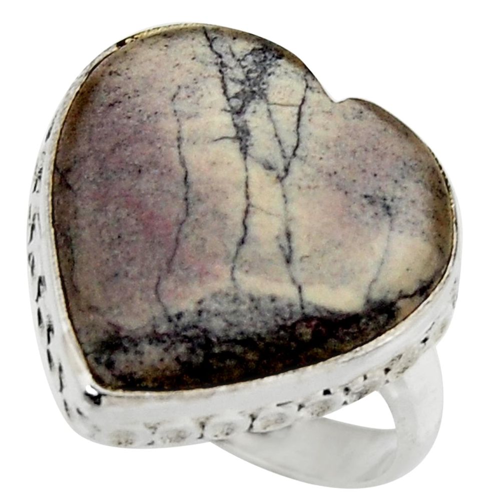 Natural grey porcelain jasper (sci fi) 925 silver solitaire ring size 8 r28640