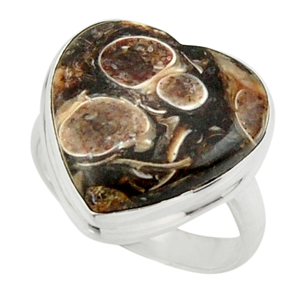 13.22cts natural h turritella fossil snail agate 925 silver ring size 6.5 r44042