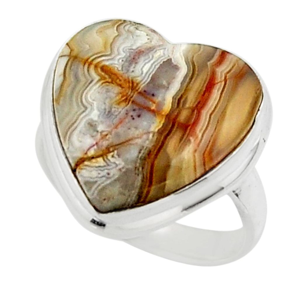 13.73cts natural heart mexican laguna lace agate 925 silver ring size 6.5 r44048