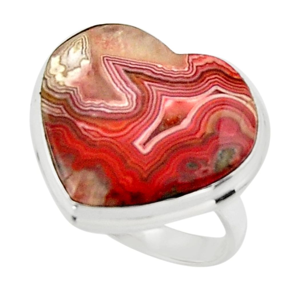 15.55cts natural heart mexican laguna lace agate 925 silver ring size 7.5 r44059