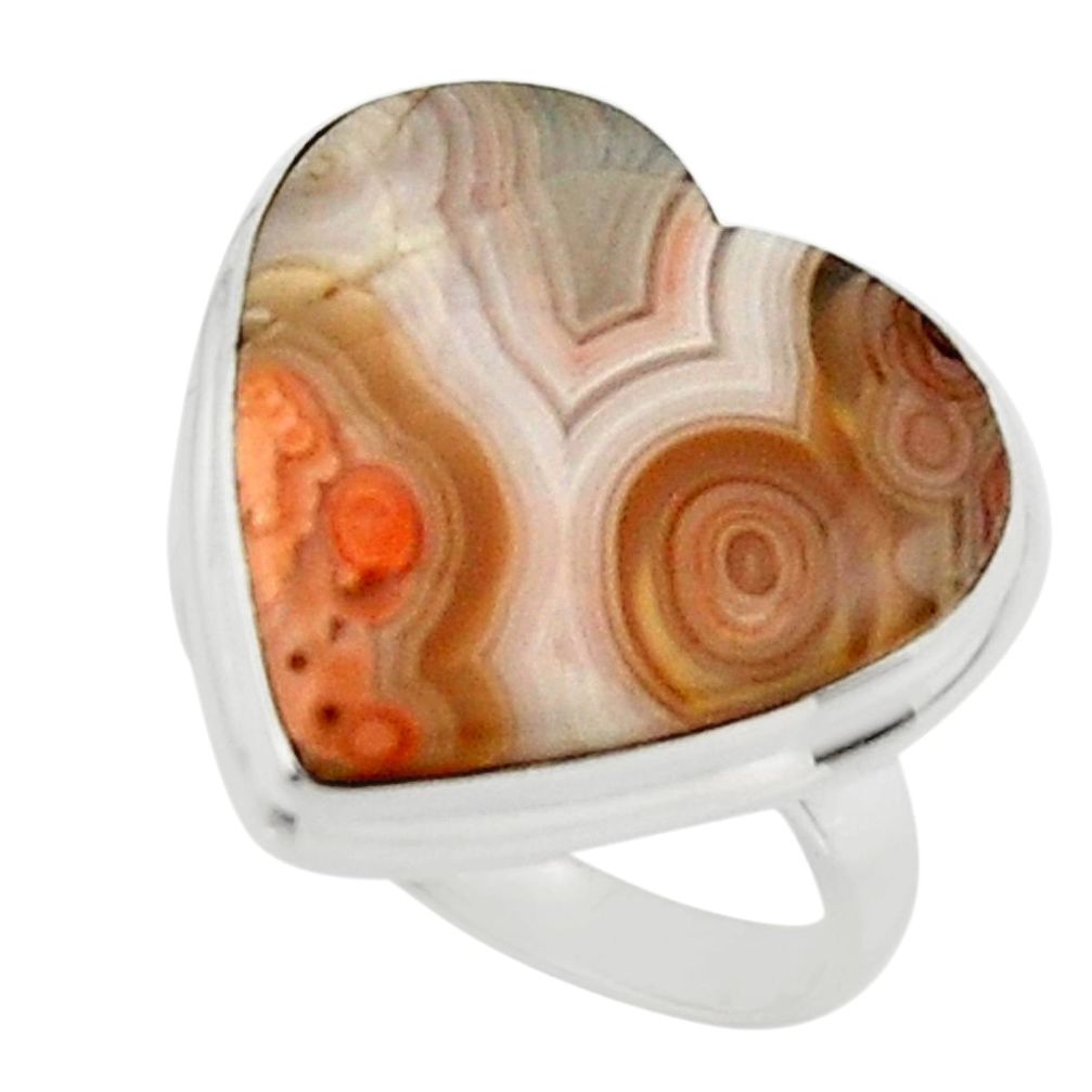 13.35cts natural heart mexican laguna lace agate 925 silver ring size 6 r44052