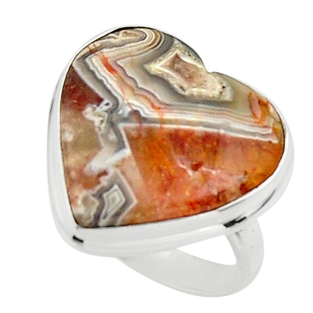 15.67cts natural heart mexican laguna lace agate 925 silver ring size 6 r44058