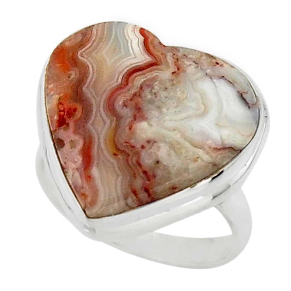 14.65cts natural heart mexican laguna lace agate 925 silver ring size 7 r44041