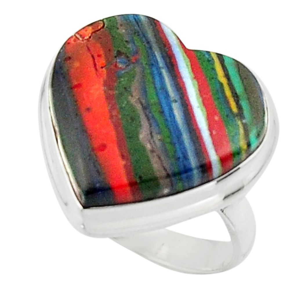 14.40cts natural heart rainbow calsilica 925 silver ring size 6.5 r44043