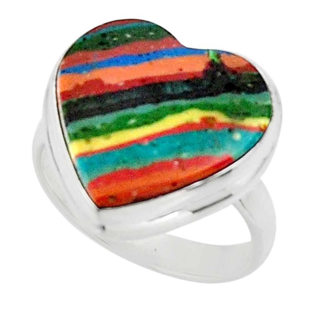 12.15cts natural heart rainbow calsilica 925 silver ring size 7 r44044