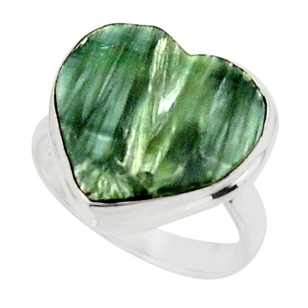 10.15cts natural heart seraphinite (russian) 925 silver ring size 6.5 r44040