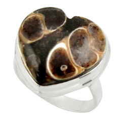 16.48cts natural hearturritella fossil snail agate 925 silver ring size 7 r44045
