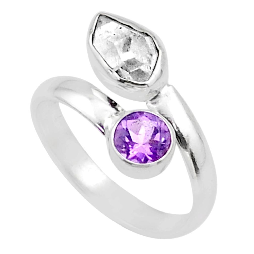 herkimer diamond amethyst silver adjustable ring size 10 t72613