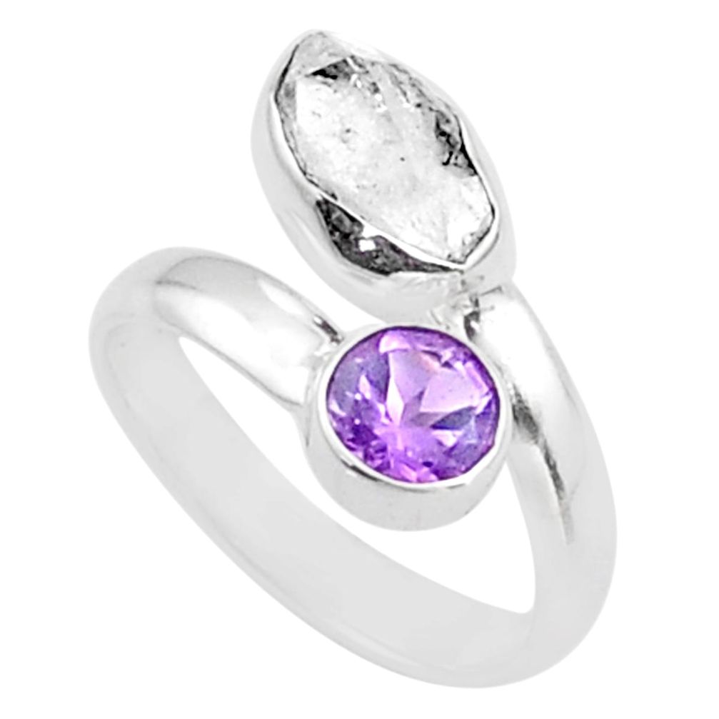 5.61cts natural herkimer diamond amethyst silver adjustable ring size 8 t72583