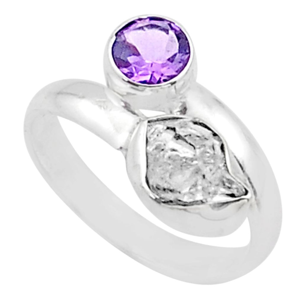 herkimer diamond amethyst silver adjustable ring size 9 t72574