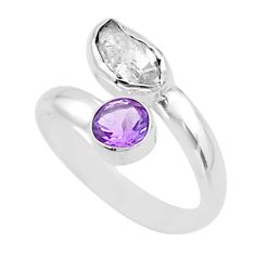 6.09cts natural herkimer diamond amethyst silver adjustable ring size 9.5 t72581