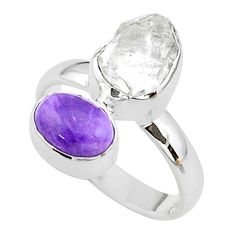 8.73cts natural herkimer diamond charoite (siberian) silver ring size 7 t49661