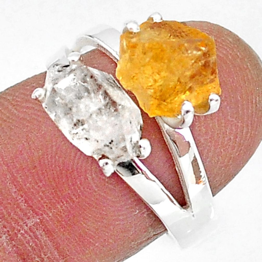 6.83cts natural herkimer diamond citrine raw 925 silver ring size 7 t6762