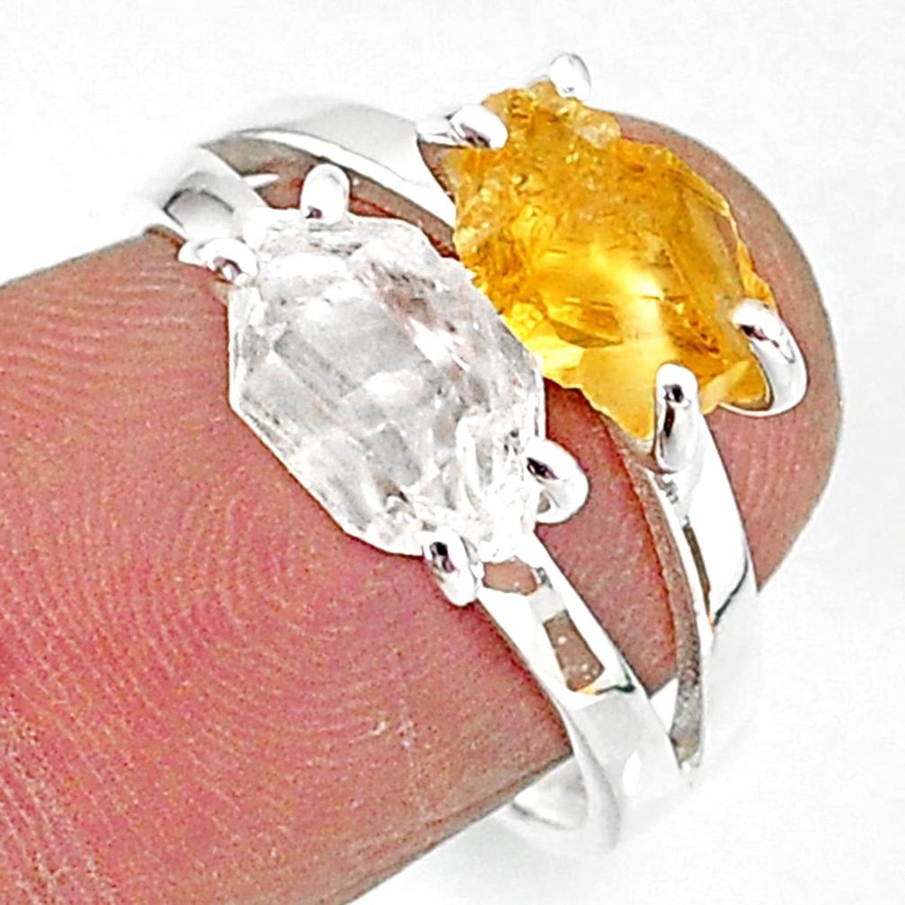 6.83cts natural herkimer diamond citrine raw 925 silver ring size 7 t6781