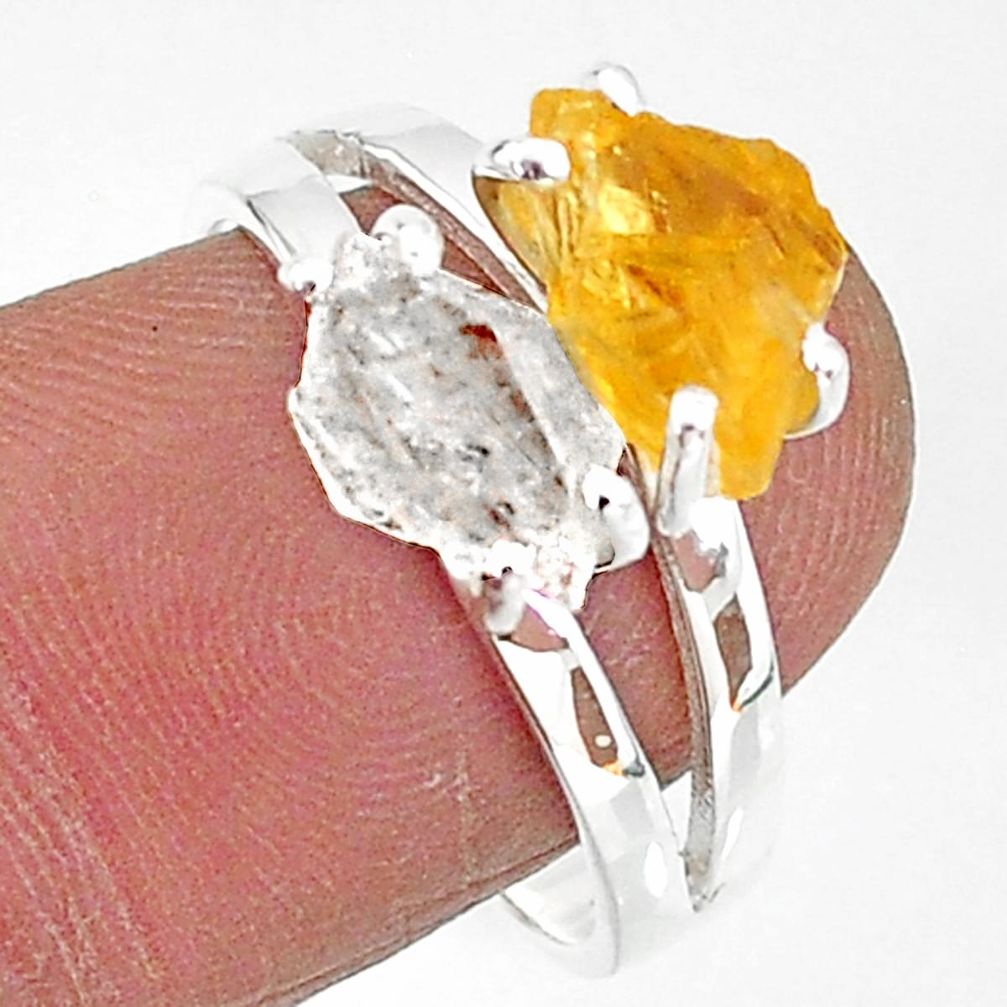 6.90cts natural herkimer diamond citrine raw 925 silver ring size 8 t6782