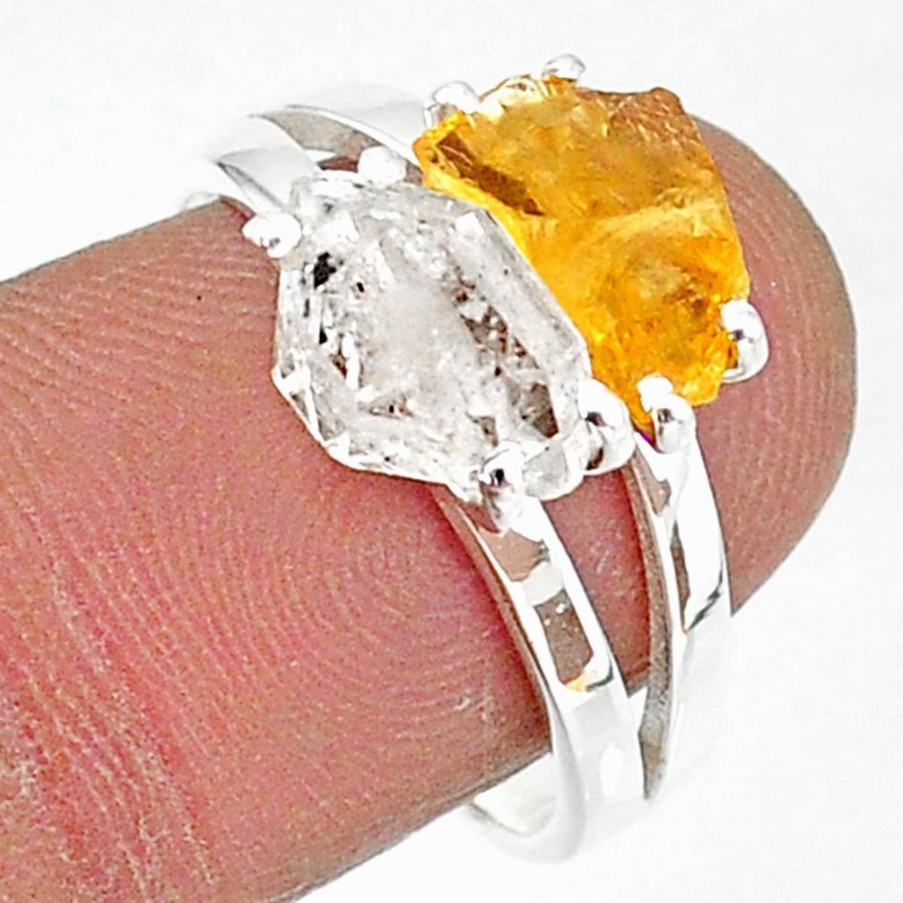 6.83cts natural herkimer diamond citrine raw 925 silver ring size 8 t6783