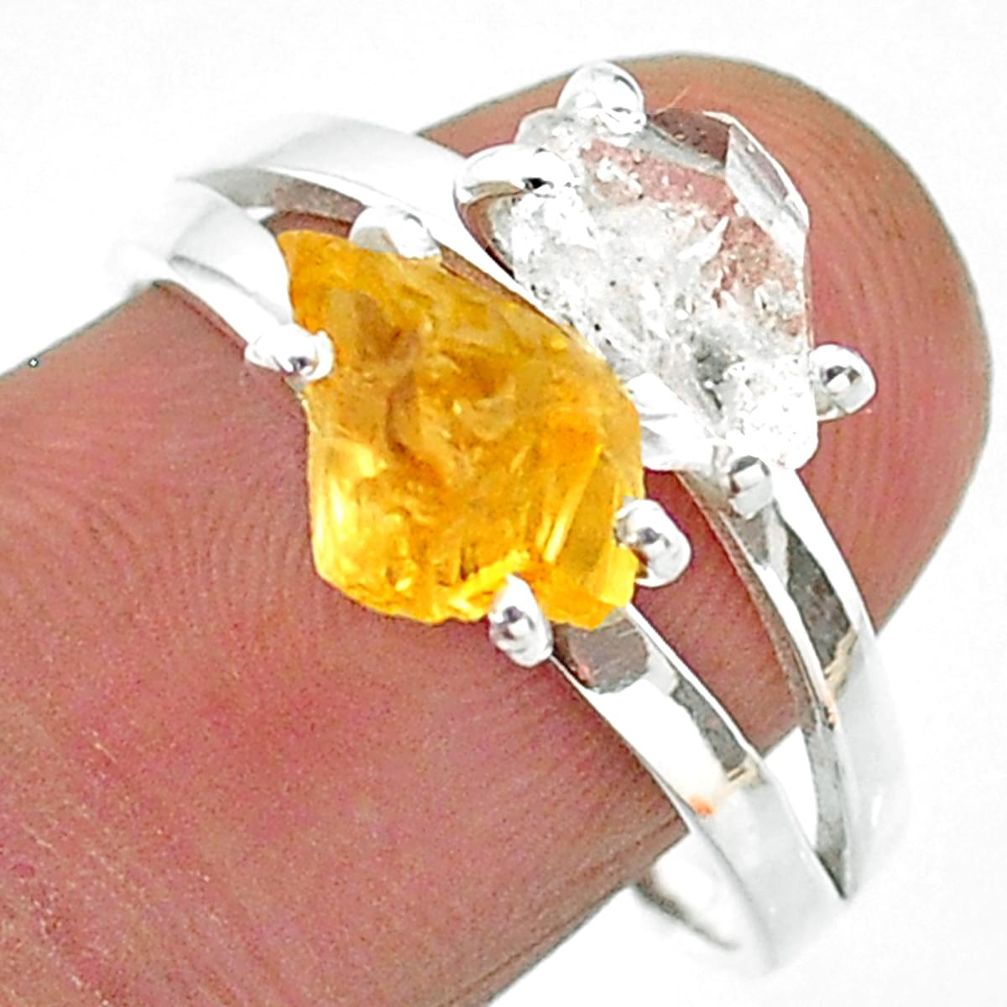 7.34cts natural herkimer diamond citrine raw 925 silver ring size 9 t15324