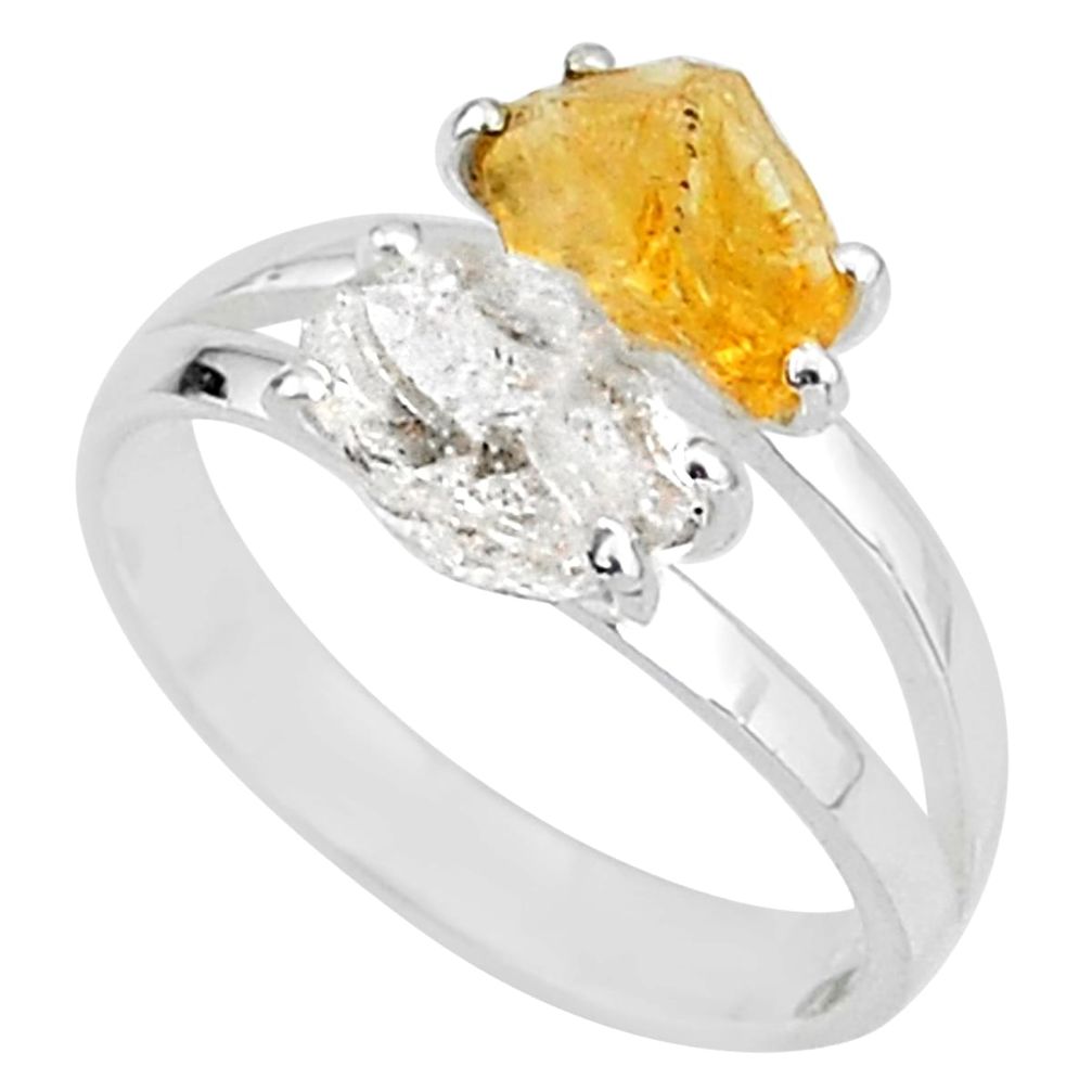 6.90cts natural herkimer diamond citrine raw 925 silver ring size 9 t6759