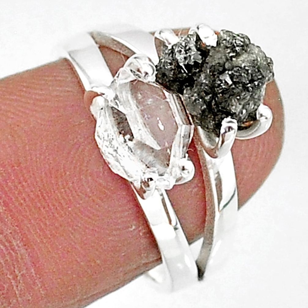 6.45cts natural herkimer diamond diamond raw 925 silver ring size 7 t6794