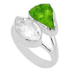 10.78cts natural herkimer diamond peridot raw fancy silver ring size 8 t49717