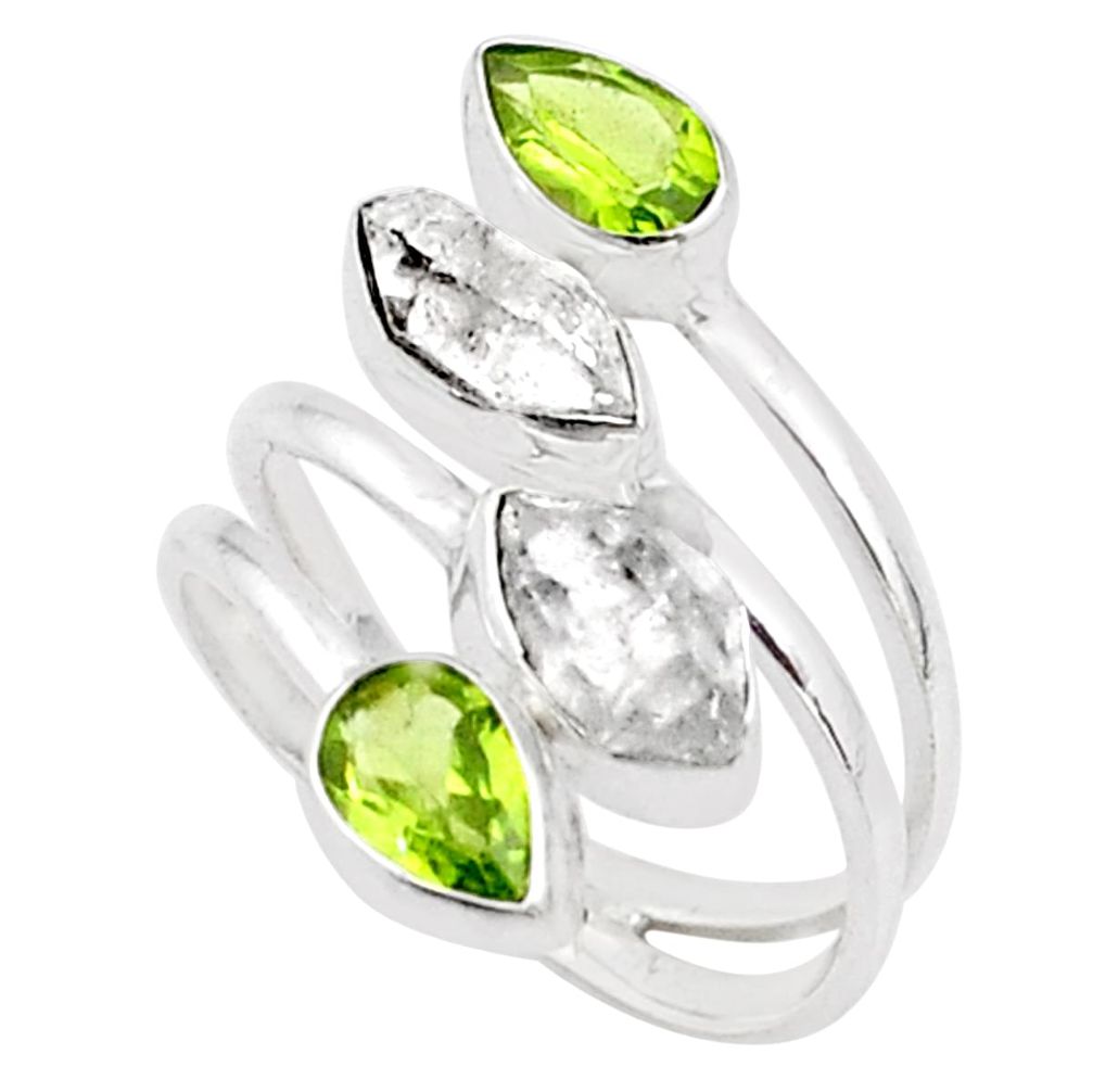 12.03cts natural herkimer diamond peridot silver adjustable ring size 10 t72729