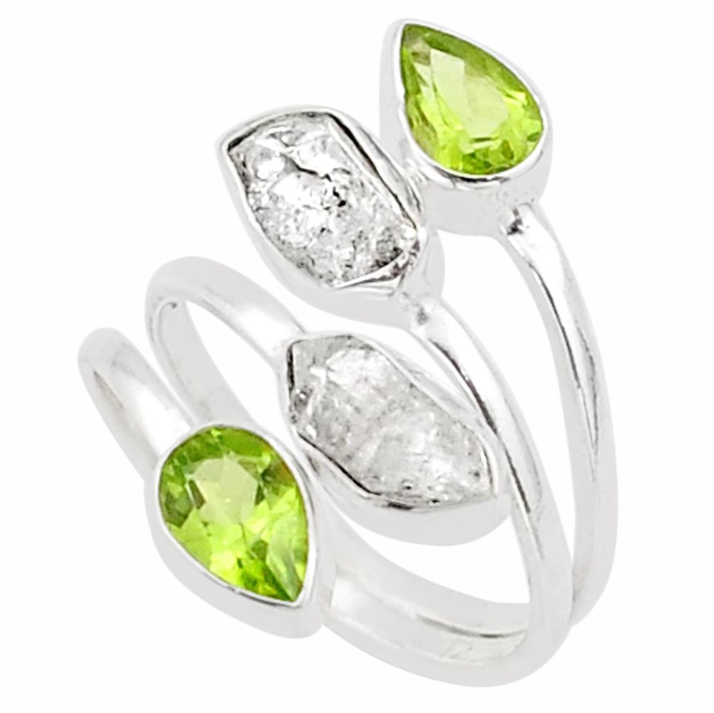 12.25cts natural herkimer diamond peridot silver adjustable ring size 10 t72736