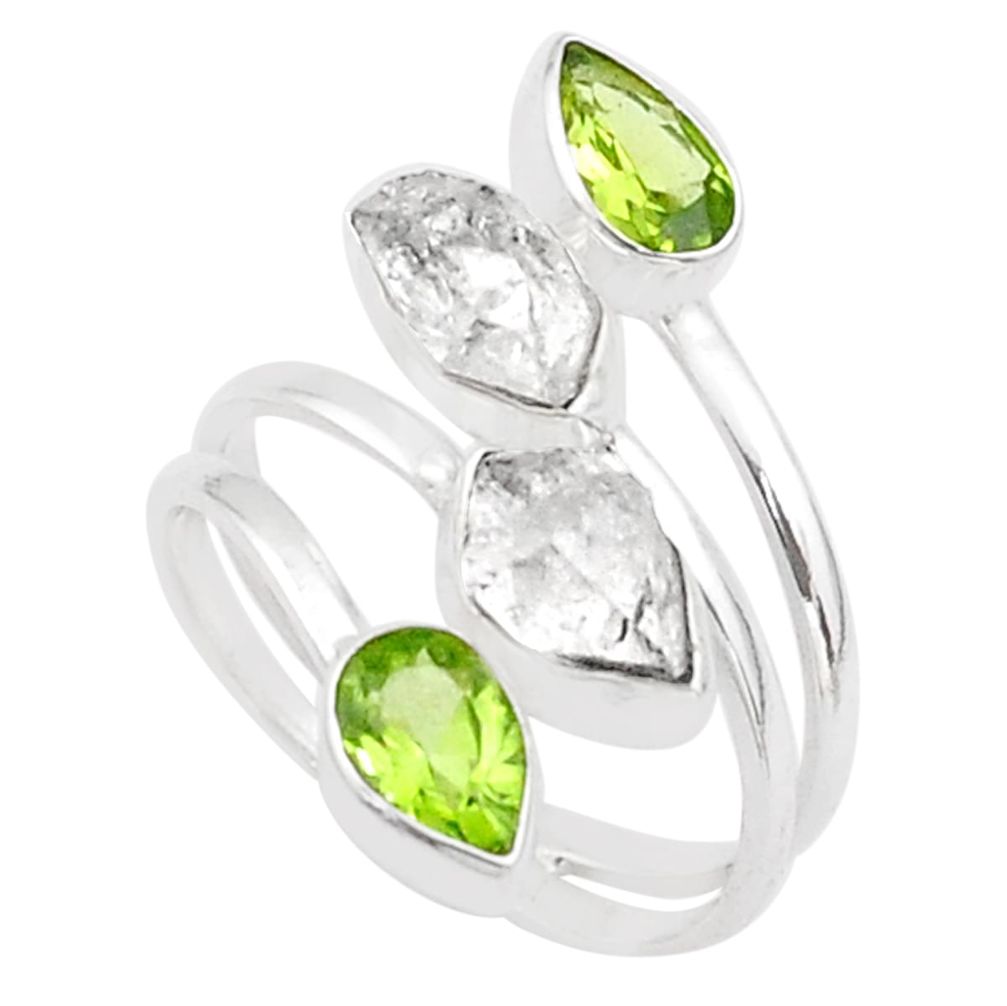 11.54cts natural herkimer diamond peridot silver adjustable ring size 11 t72716
