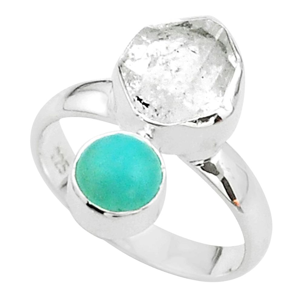 8.73cts natural herkimer diamond peruvian amazonite silver ring size 7 t49666