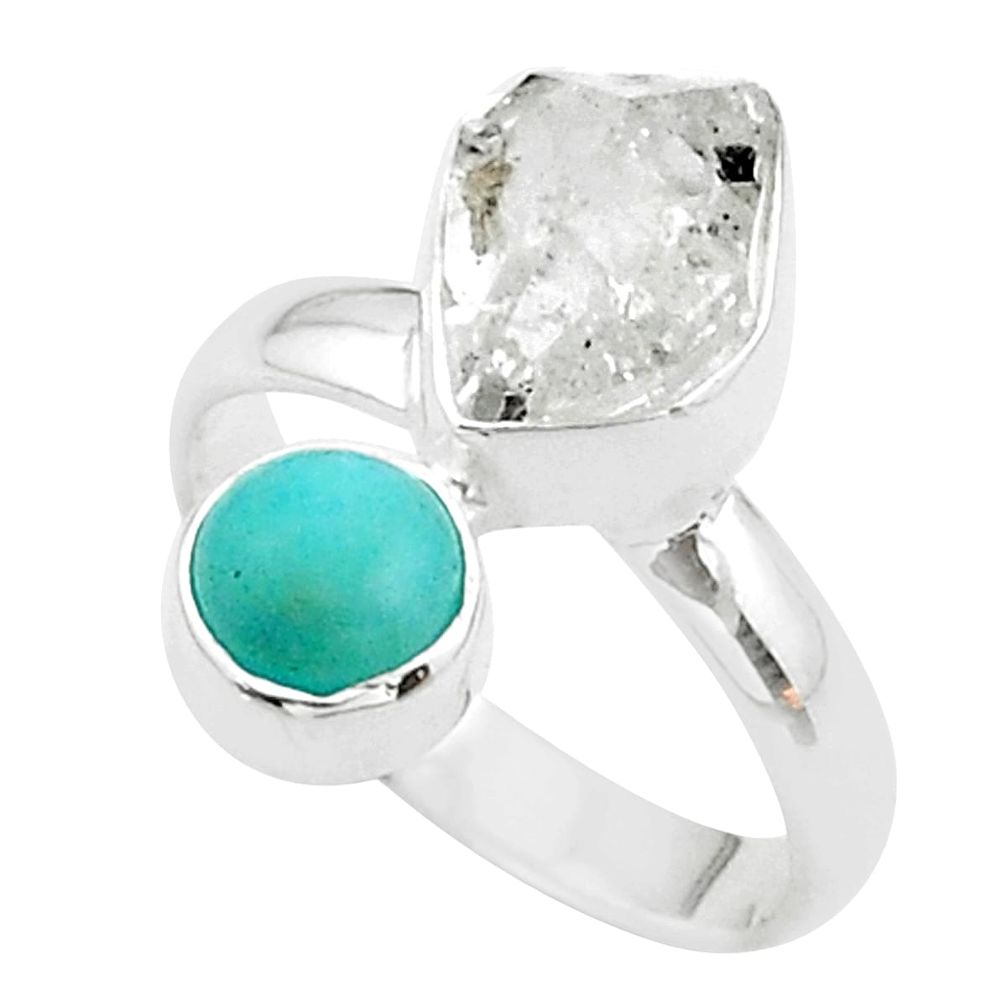 9.16cts natural herkimer diamond peruvian amazonite silver ring size 7 t49673