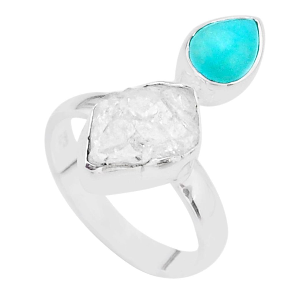 8.80cts natural herkimer diamond peruvian amazonite silver ring size 8 t48993