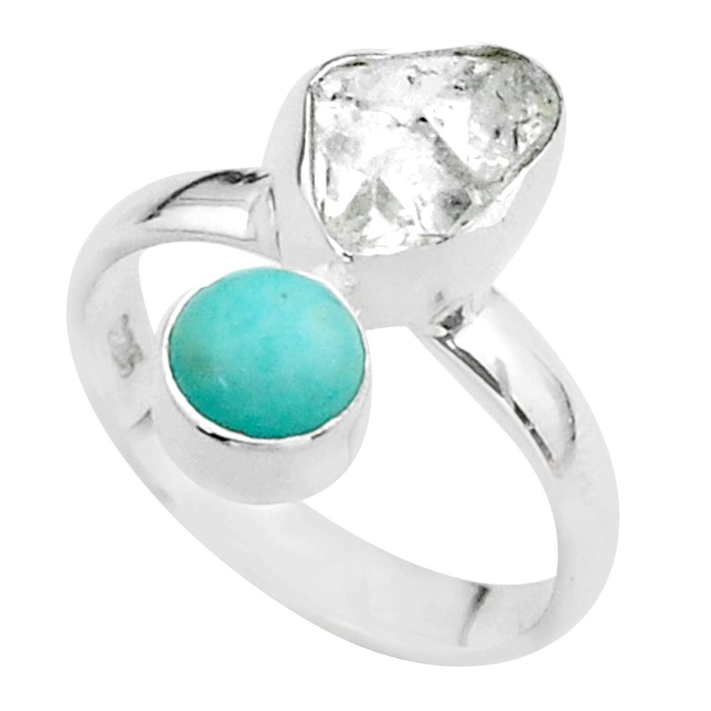 8.26cts natural herkimer diamond peruvian amazonite silver ring size 8 t49650