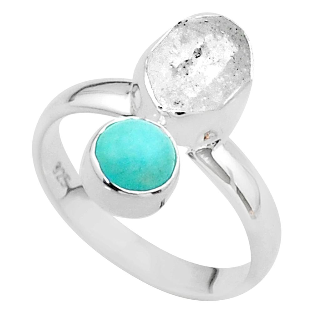 8.73cts natural herkimer diamond peruvian amazonite silver ring size 9 t49654