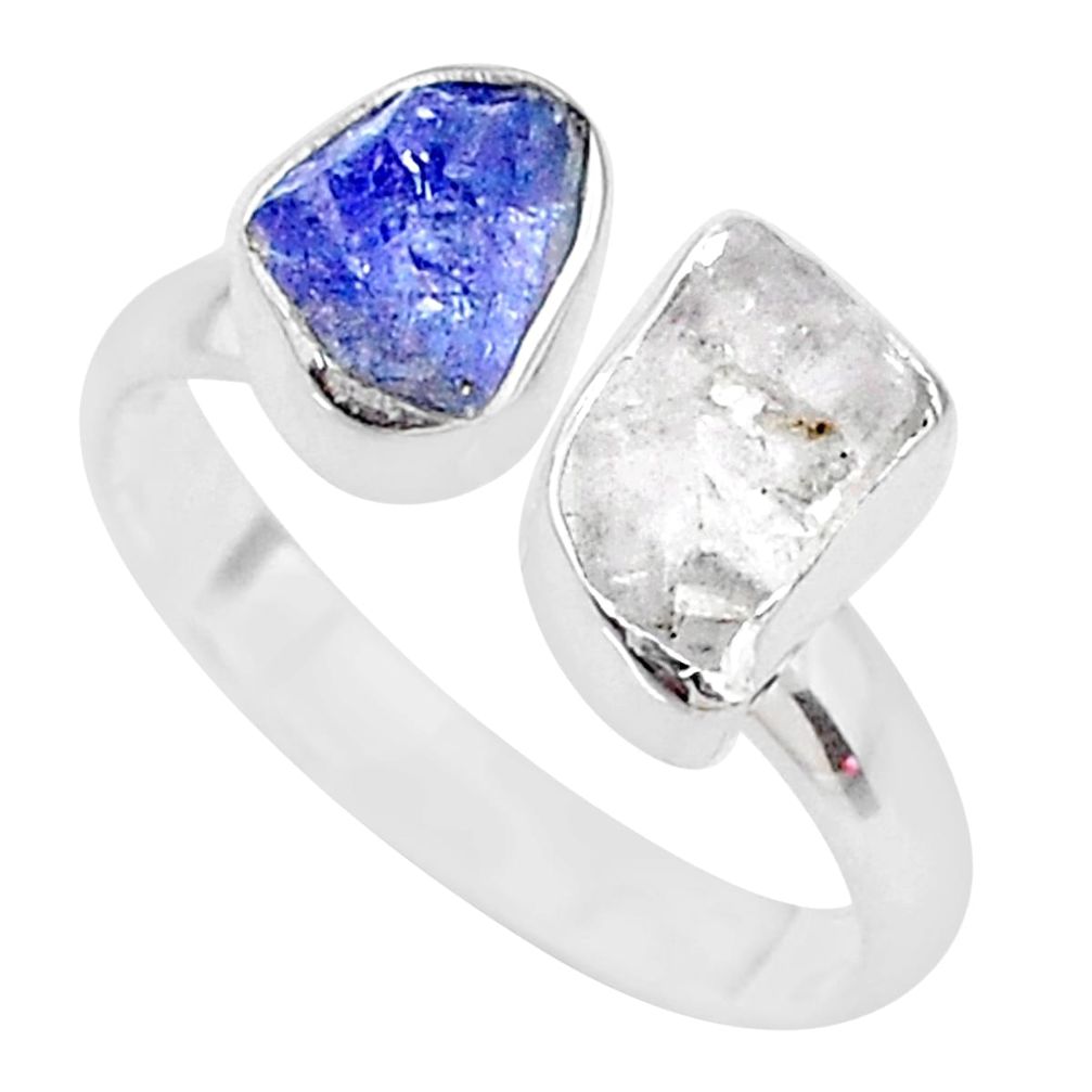 Natural herkimer diamond tanzanite raw 925 silver adjustable ring size 9 t9910