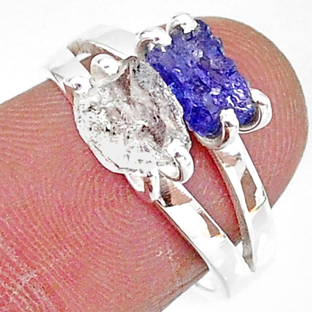 6.56cts natural herkimer diamond tanzanite raw 925 silver ring size 7 t6769