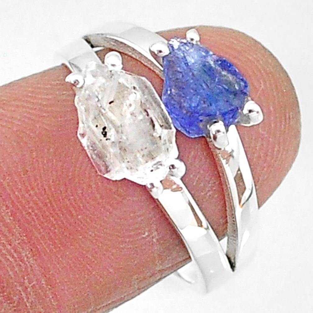 6.56cts natural herkimer diamond tanzanite raw 925 silver ring size 7 t6797