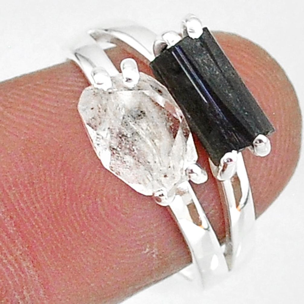 6.21cts natural herkimer diamond tourmaline raw 925 silver ring size 7 t6789