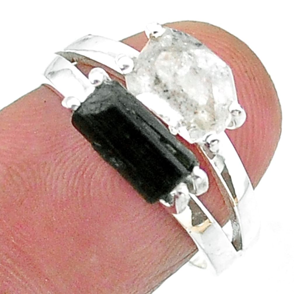 7.71cts natural herkimer diamond tourmaline raw silver ring size 7 t15333