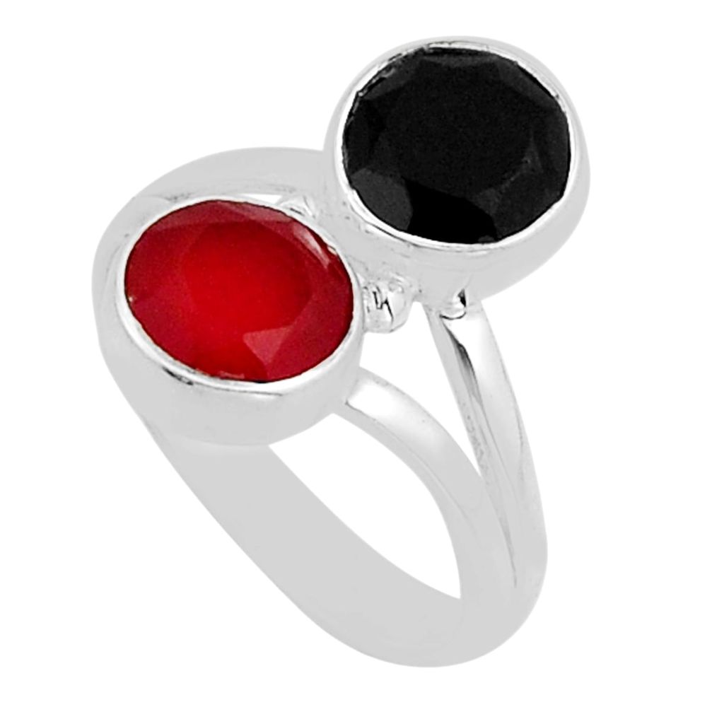5.22cts natural honey onyx black onyx 925 sterling silver ring size 5 y96641