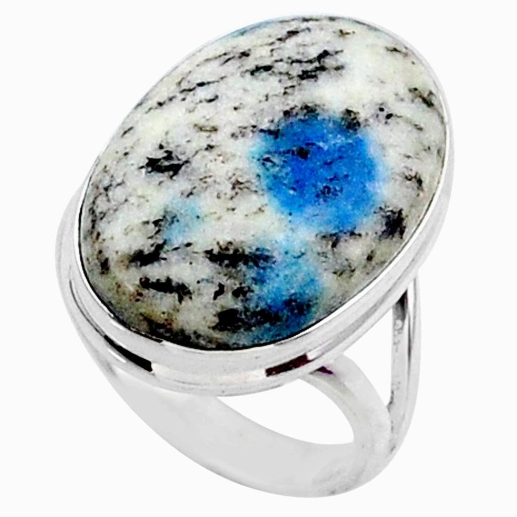 14.05cts natural k2 blue (azurite in quartz) 925 silver ring size 6 r66310