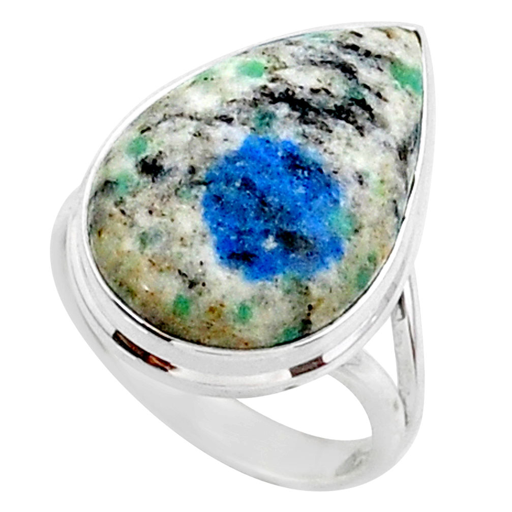 13.15cts natural k2 blue (azurite in quartz) 925 silver ring size 7 r66309