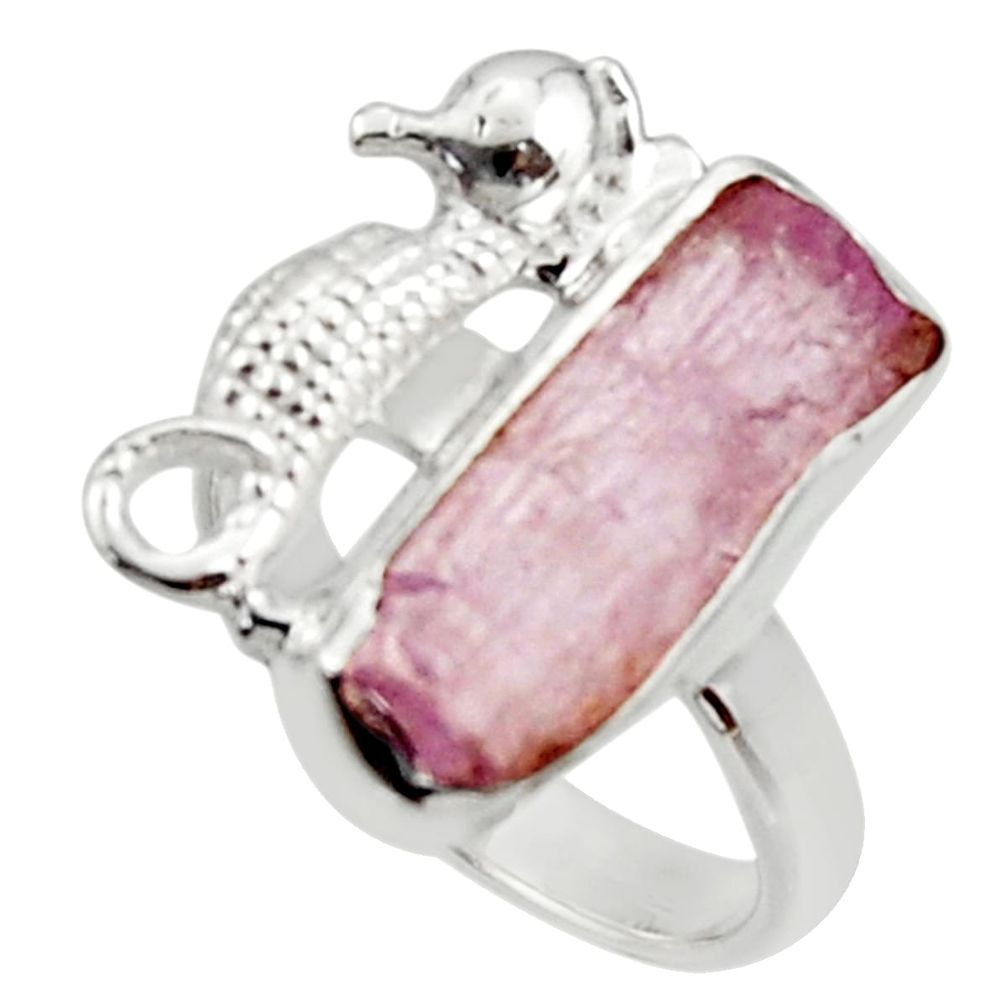 6.53cts natural kunzite rough 925 silver seahorse solitaire ring size 7 r29987