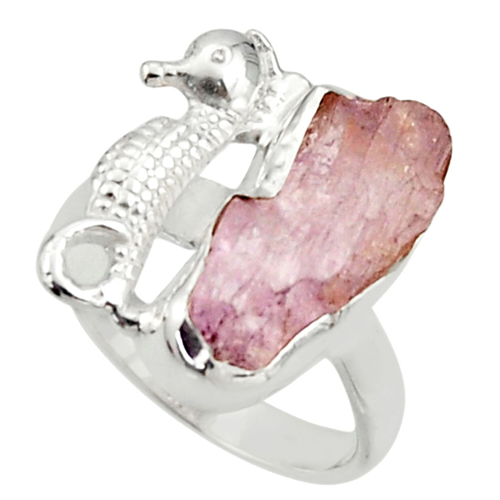 6.54cts natural kunzite rough 925 silver seahorse solitaire ring size 7 r29990