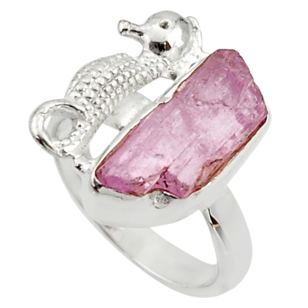 6.84cts natural kunzite rough 925 silver seahorse solitaire ring size 7 r29991