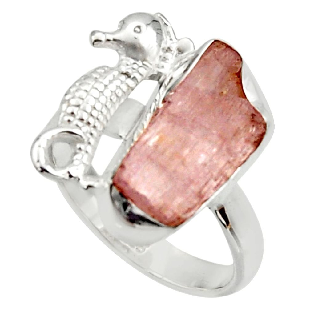 7.36cts natural kunzite rough 925 silver seahorse solitaire ring size 8 r29996