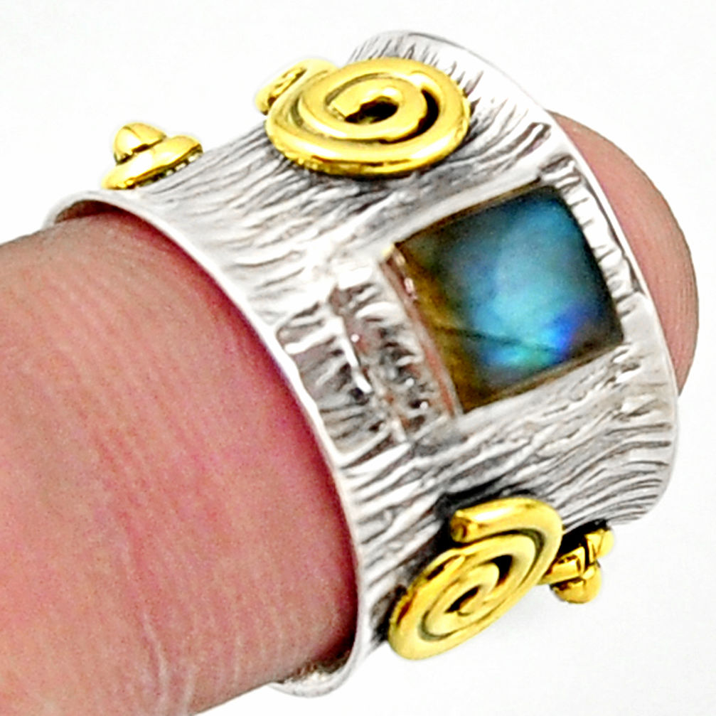 1.13cts natural labradorite 925 silver 14k gold solitaire ring size 5.5 d46317